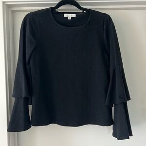 Eri + Ali black double flutter sleeve top